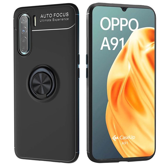 Oppo A91 CaseUp Finger Ring Holder Kılıf Siyah 1
